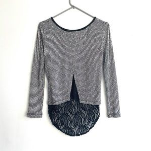 BCX Black & White Asymmetrical Lace Top Size Small